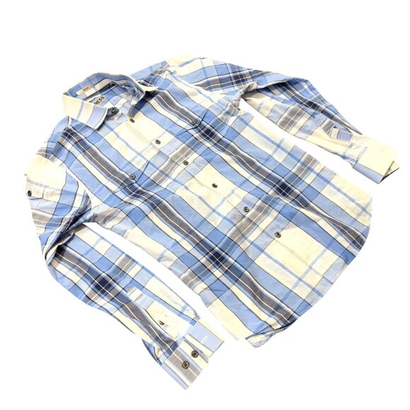 Express Dress Shirt Mens S White Plaid Fitted Comfort Detailed Pockets Button Up - Picture 2 of 7